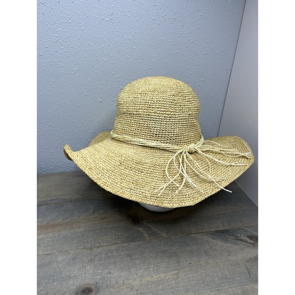 Tommy Bahama Hat Cap Beige Straw Wide Brim Sun Outdoor Beach Pool Floppy
